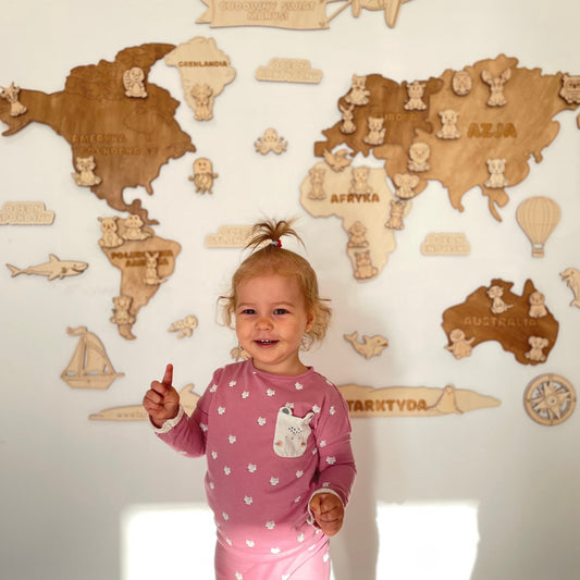 Busy Toys™ Drewniana mapa świata - Animal Planet