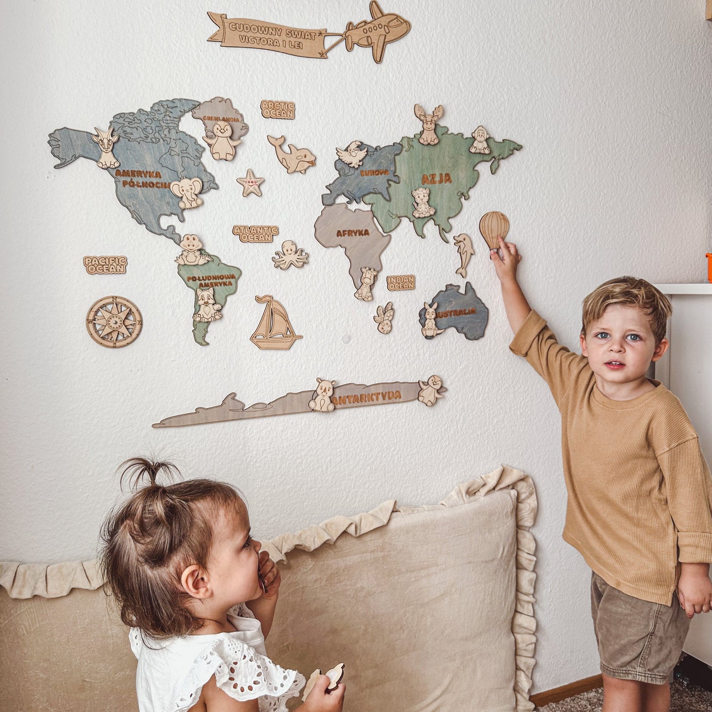 Busy Toys™ Drewniana mapa świata - Animal Planet